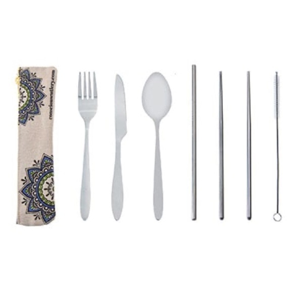 Mandala Eco-Friendly Travel Cutlery Set 7-Piece Utensils Reusable - Picture 2 of 13